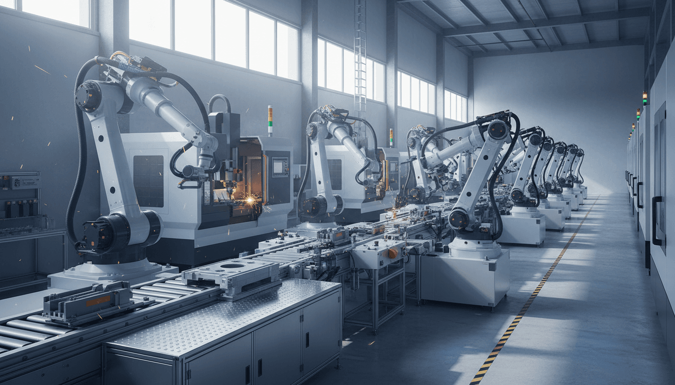 Automated manufacturing production line with precision machinery in a modern facility