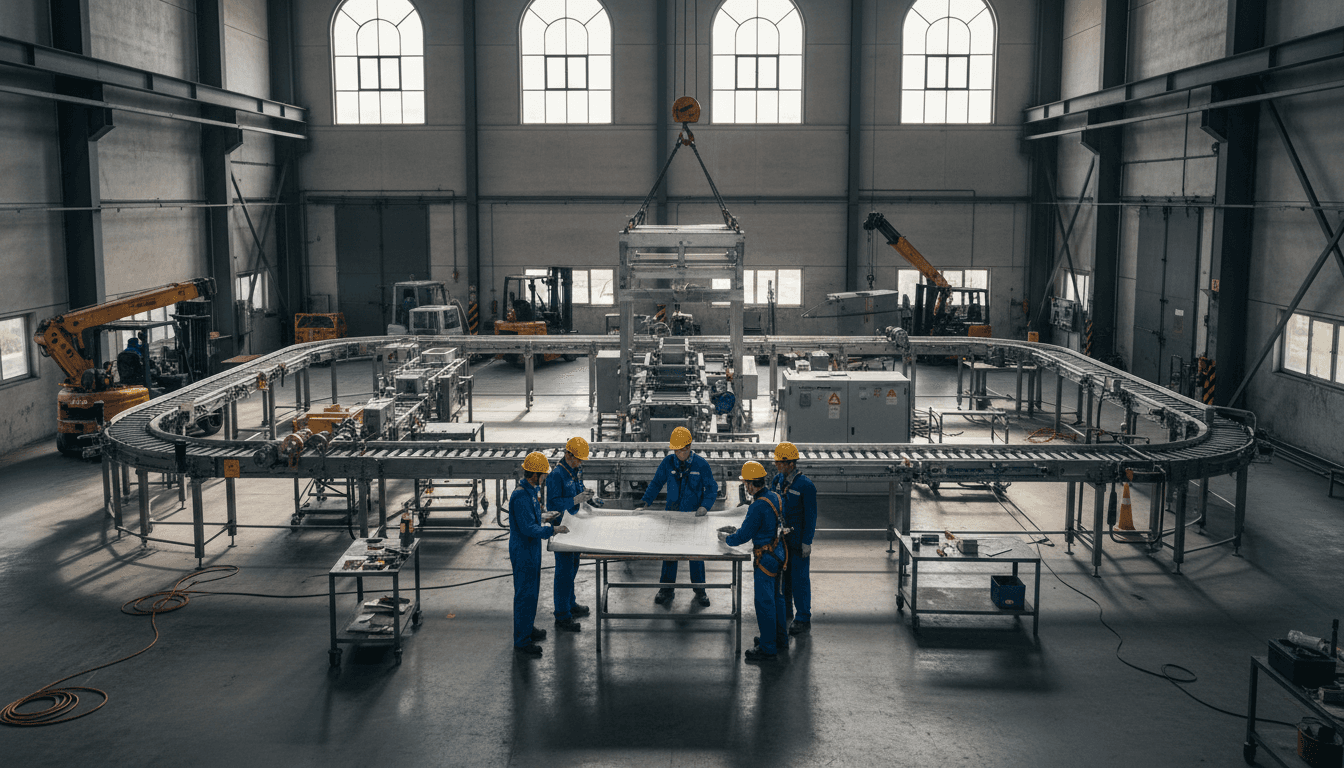 Industrial plant floor with custom machinery being installed