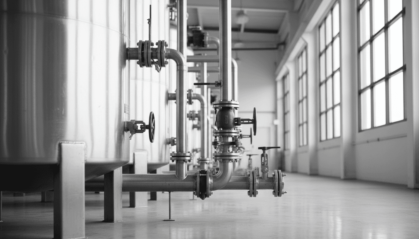 Newly installed industrial wastewater treatment equipment in a plant