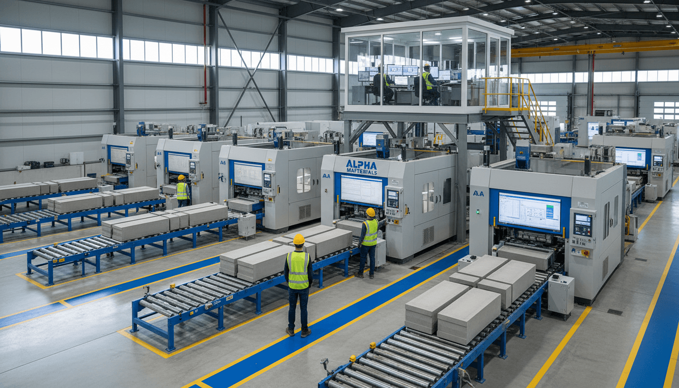 Engineer reviewing production line on a tablet inside a modern plant