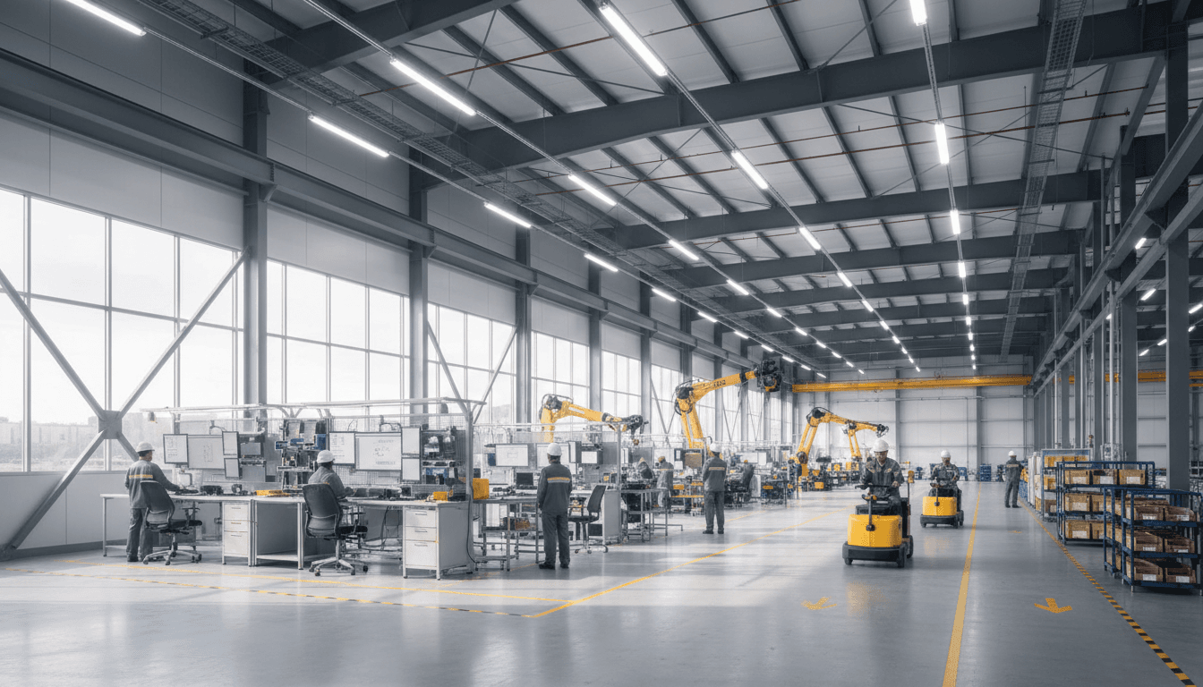 Inside a modern manufacturing facility with automated machinery and clean industrial infrastructure