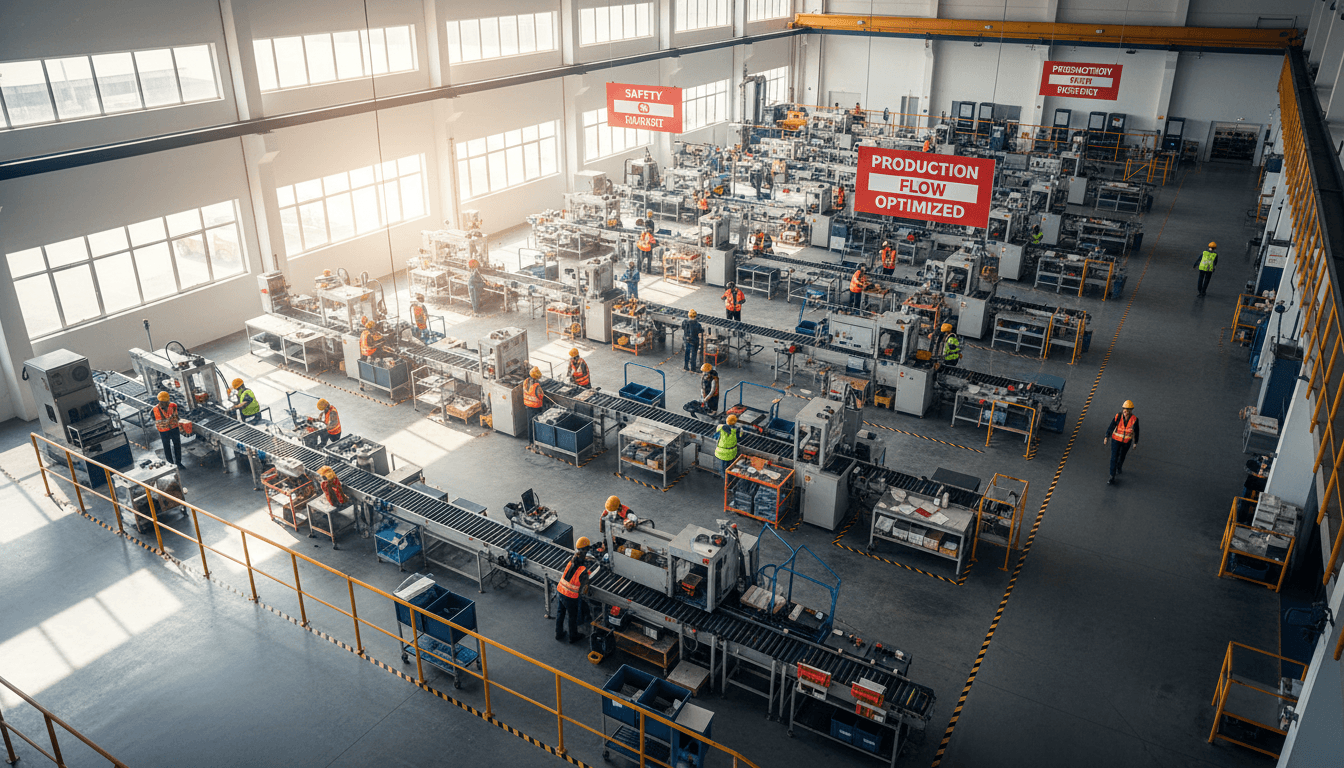 Engineers inspecting an automated production line in a newly commissioned facility