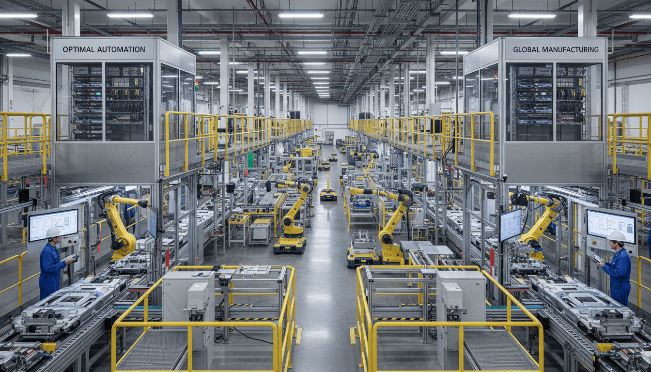 Custom automated processing machine with robotic arms, PLC cabinet, and conveyor being programmed on the factory floor