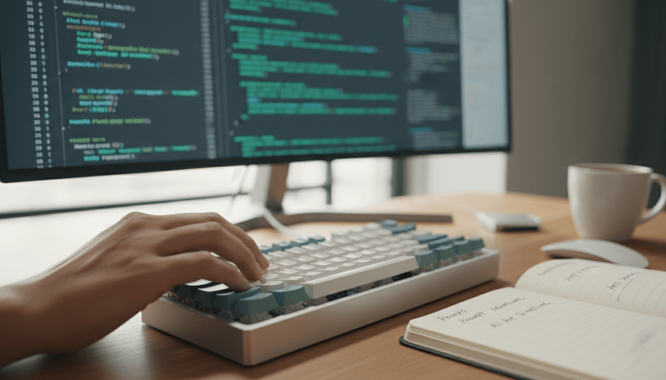 Engineer programming industrial automation logic on a laptop